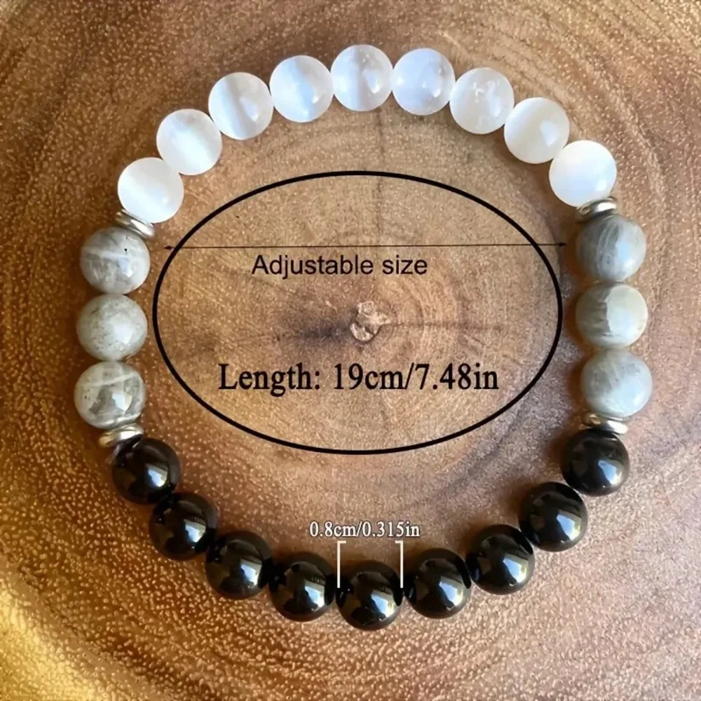 Unisex -Natural Stone Bracelet Black Tourmaline Labradorite Jewelry - Protection
